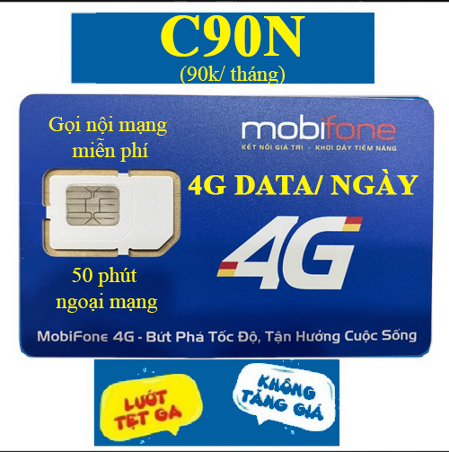 SIM 4G Mobifone C90N Tặng 120GB/ tháng ( 4GB/ngày) - 1000p gọi nội mạng, 50p gọi ngoại mạng - Hàng chính hãng