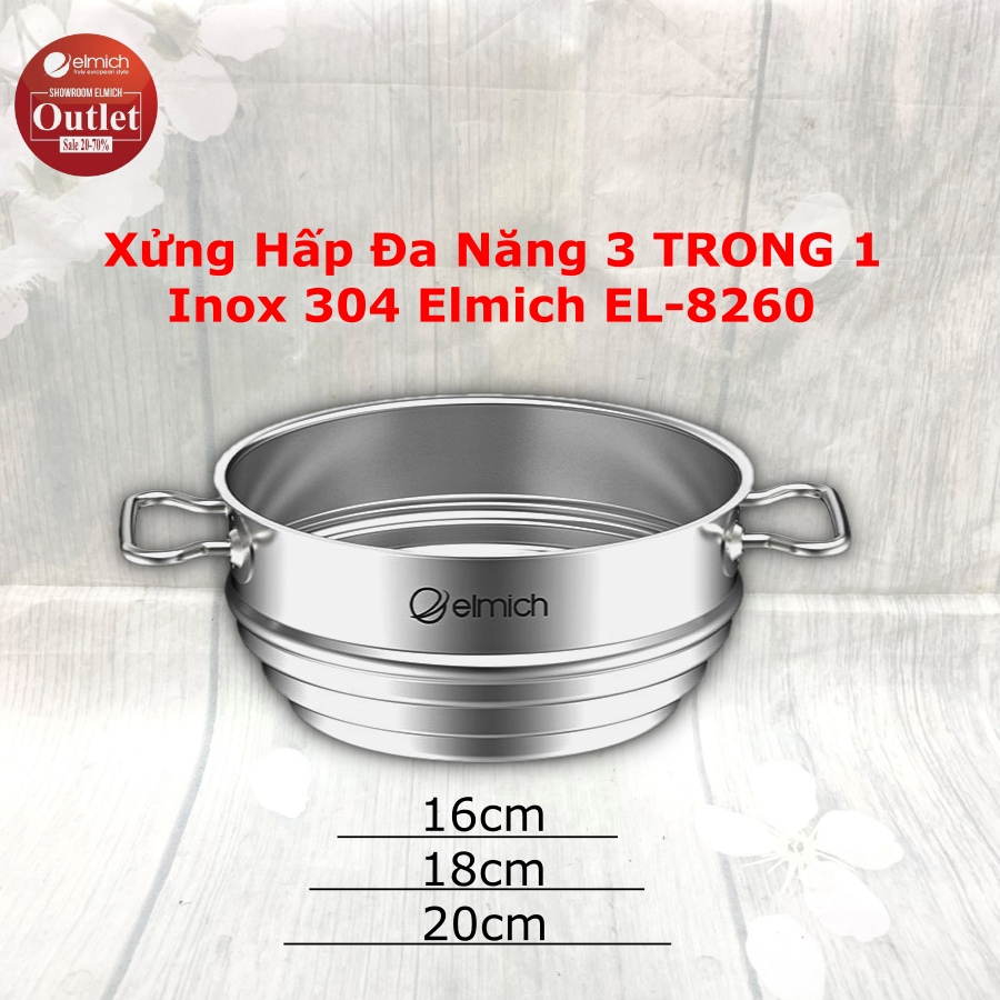 Xửng Hấp Đa Năng 3 Trong 1 Inox 304 Elmich EL-8260 Size 16,18,20cm