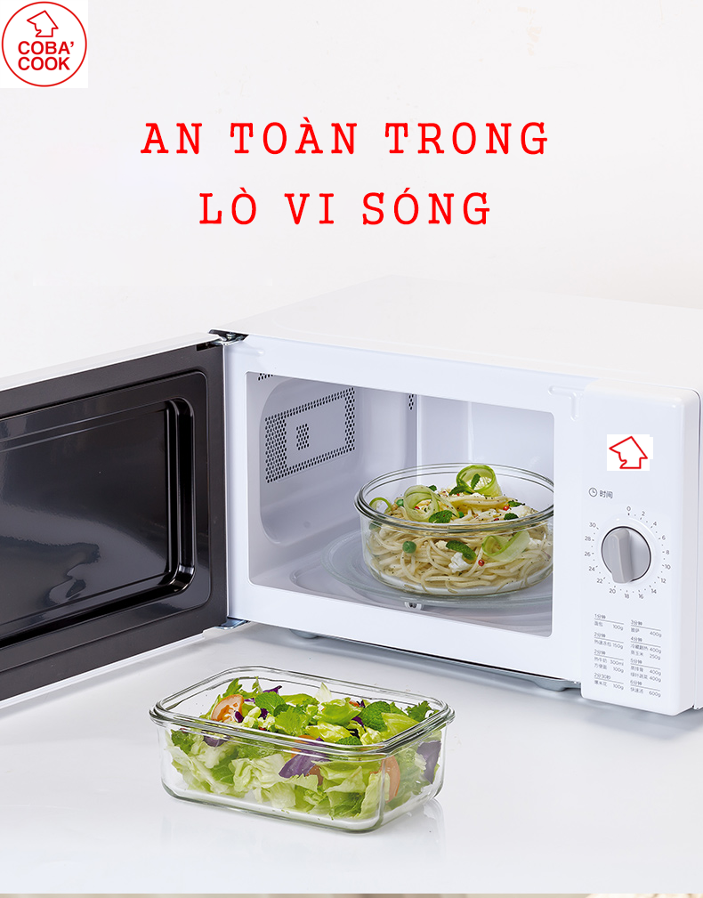 Bộ 3 hộp thủy tinh trữ thực phẩm chịu nhiệt chữ nhật 1041ml vuông 530ml tròn 400ml COBA'COOK-CCR4S5L13