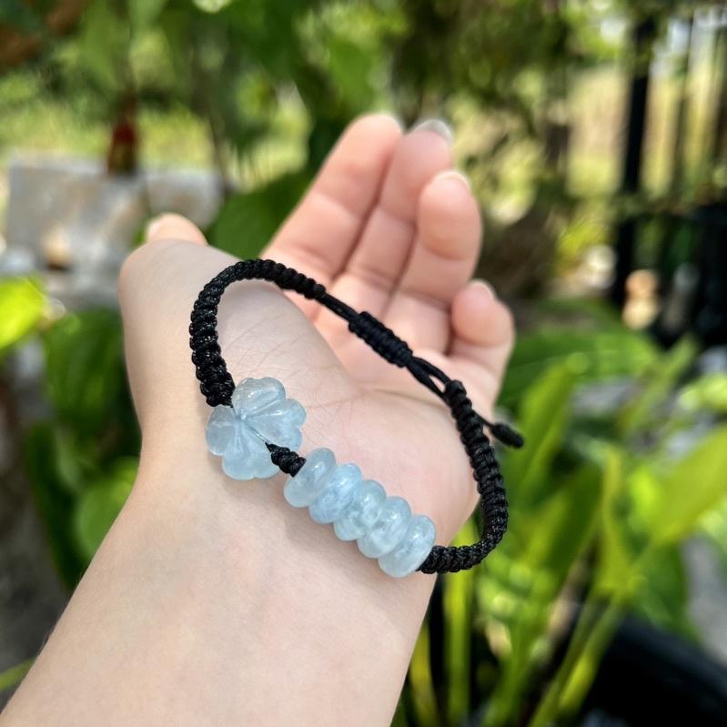 Vòng tay cỏ bốn lá đồng điếu aquamarine