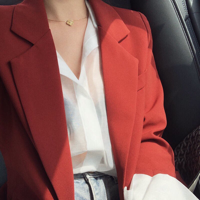 Hình ảnh Áo khoác Blazer thời trang thiết kế đơn giản màu Đỏ gạch cao cấp cho nữ