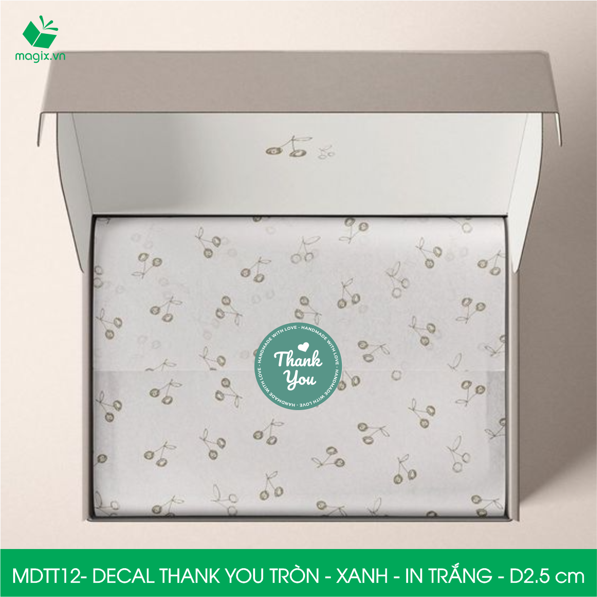 MDTT12 - D2.5cm - 50 Sticker Thank you, decal Thank you tròn dán hộp carton, tem cám ơn, nhãn dán cảm ơn trang trí gói hàng