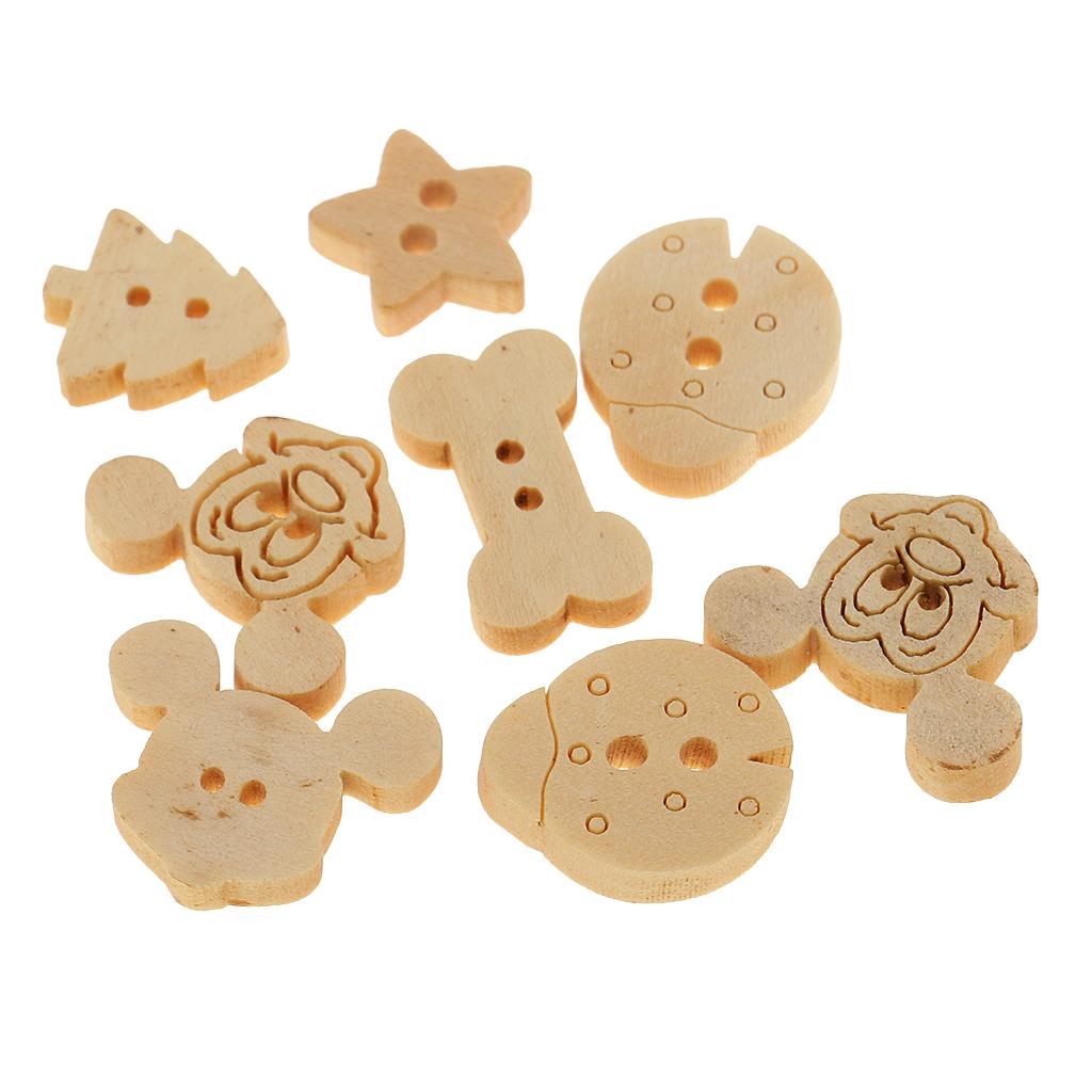 Pack of 100 Mixed Animal Buttons Wooden 2 Hole Buttons for Sewing Scrapbook
