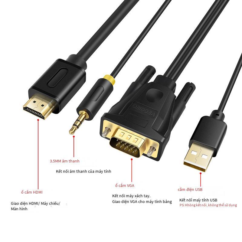 Đảm bảo chất lượng Weige Dây chuyển đổi VGA sang HDMI đầu đực sang đầu đực với dây cấp nguồn dây đai âm thanh dây truyền dây vga sang dây hdmi