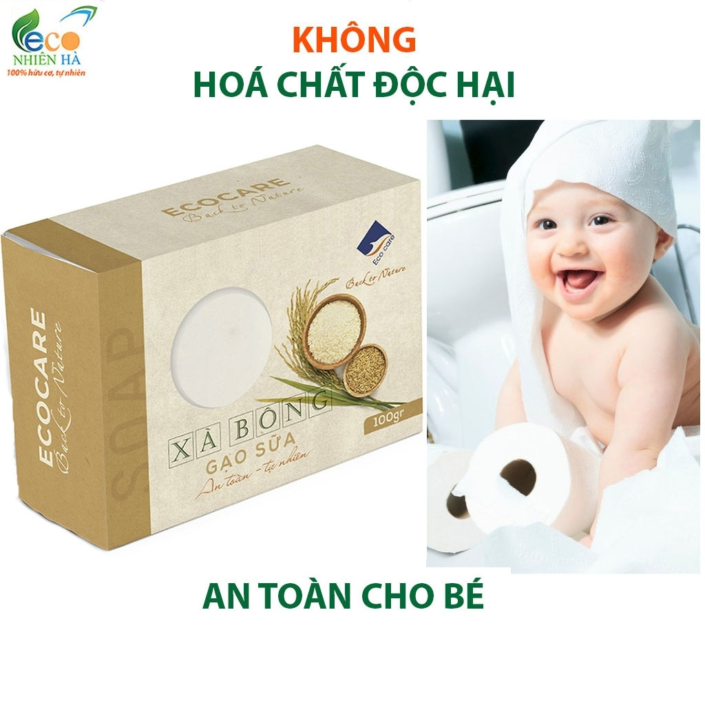 Xà phòng ECOCARE 100G, xà bông gạo sữa hữu cơ, giúp da dưỡng ẩm, trắng sáng, giảm thâm