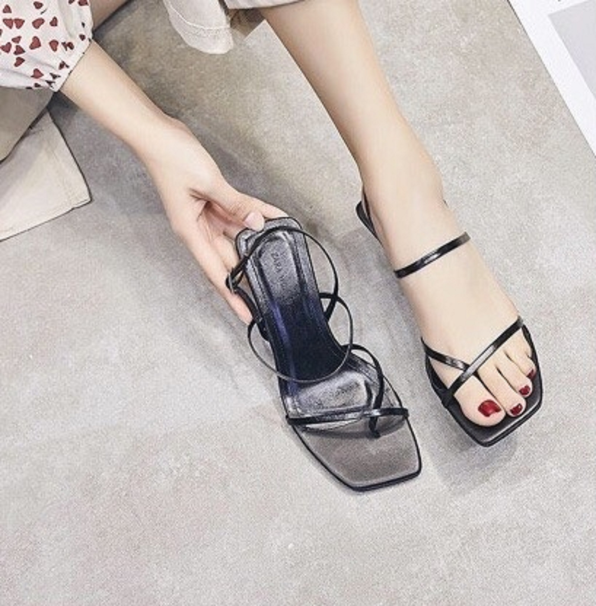 Giày sandal nữ mã THS11 cao 5cm mũi hở gót nhọn