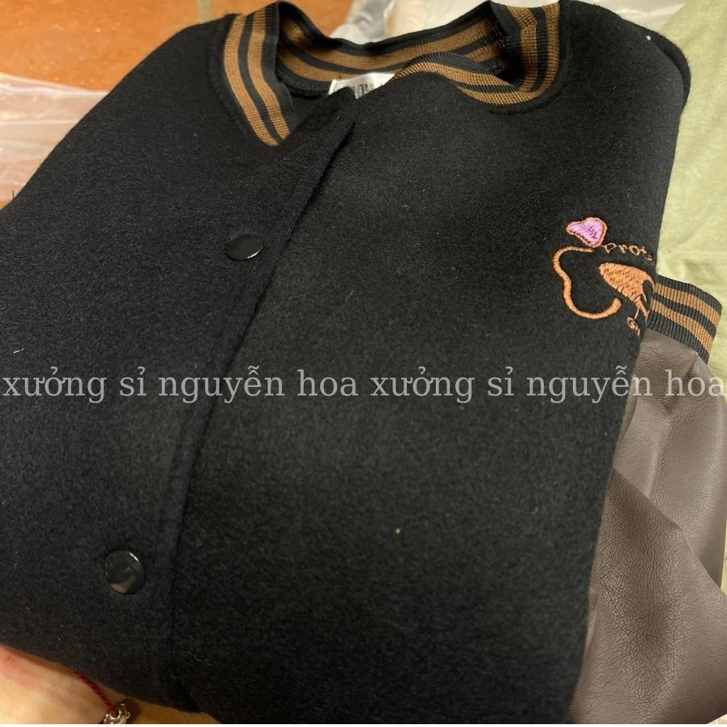 Áo khoác bomber phối tay da nâu trái tim form dáng rộng unisex nam nữ mặc được bao ngầu bao chất