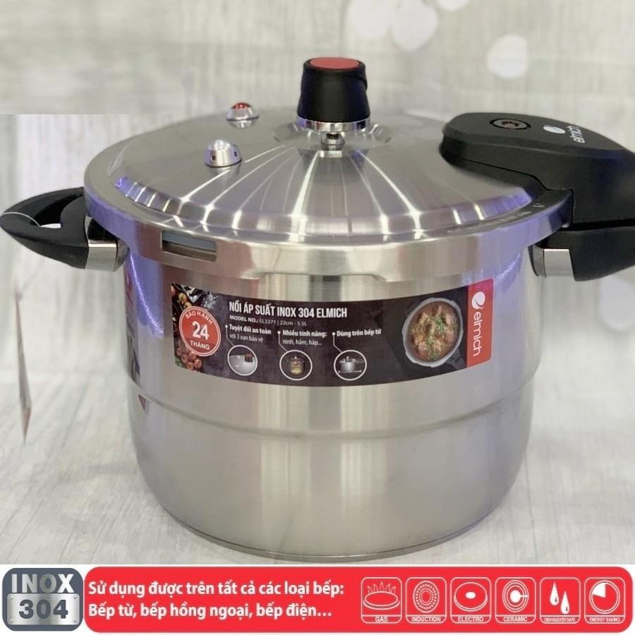 Nồi áp suất đun ga đáy từ Elmich dung tích 4L, size 20cm, Inox 304-Hàng chính hãng