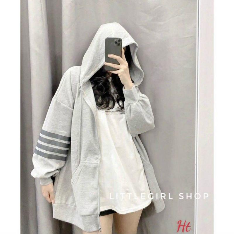 Áo khoác nỉ nữ sọc ngang tay form rộng kiểu hoodie full zip kéo mẫu áo khoác thể thao nhiều màu thời trang thu dông