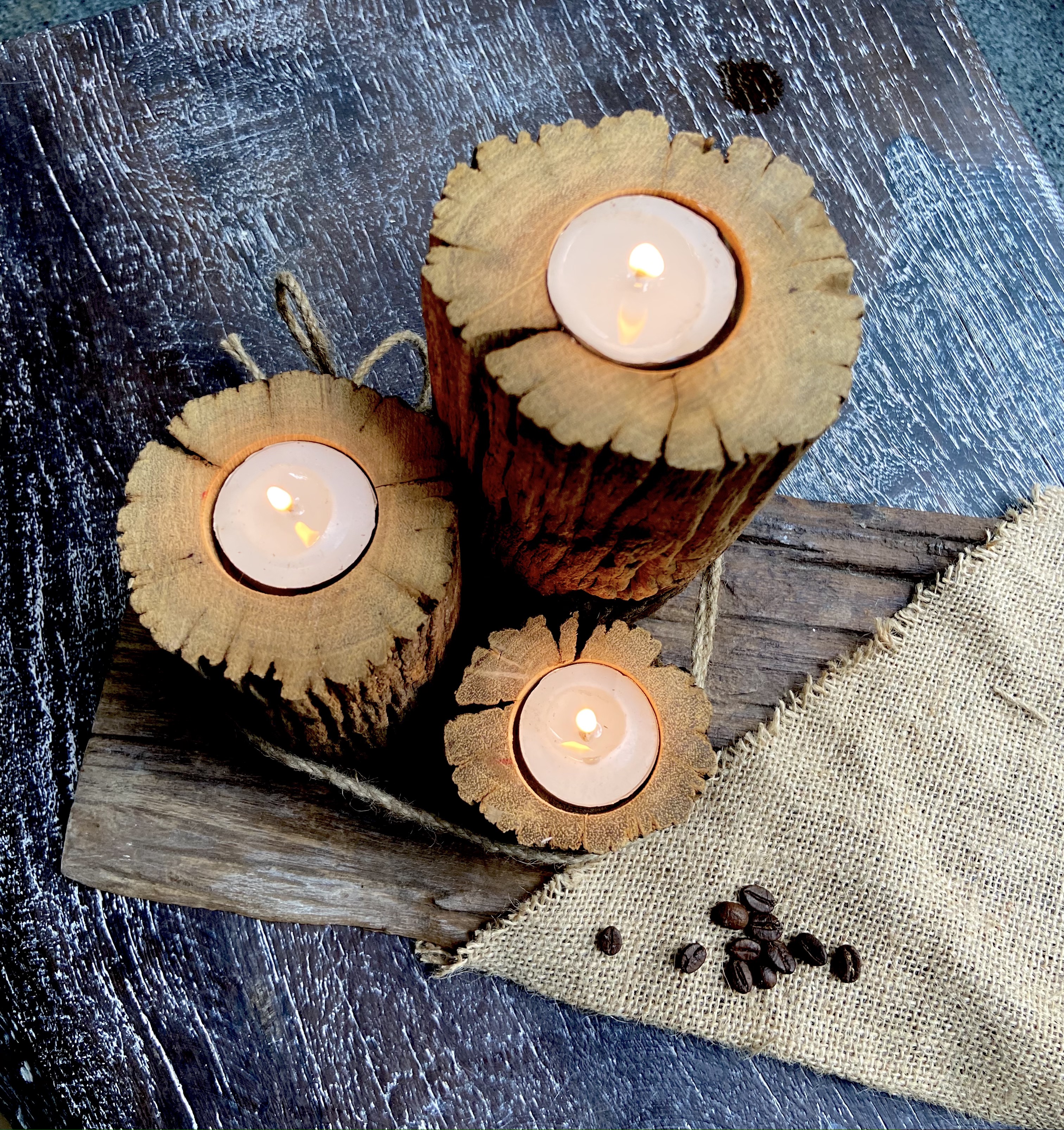 Chân đế nến gỗ lũa trang trí giáng sinh - noel 2021