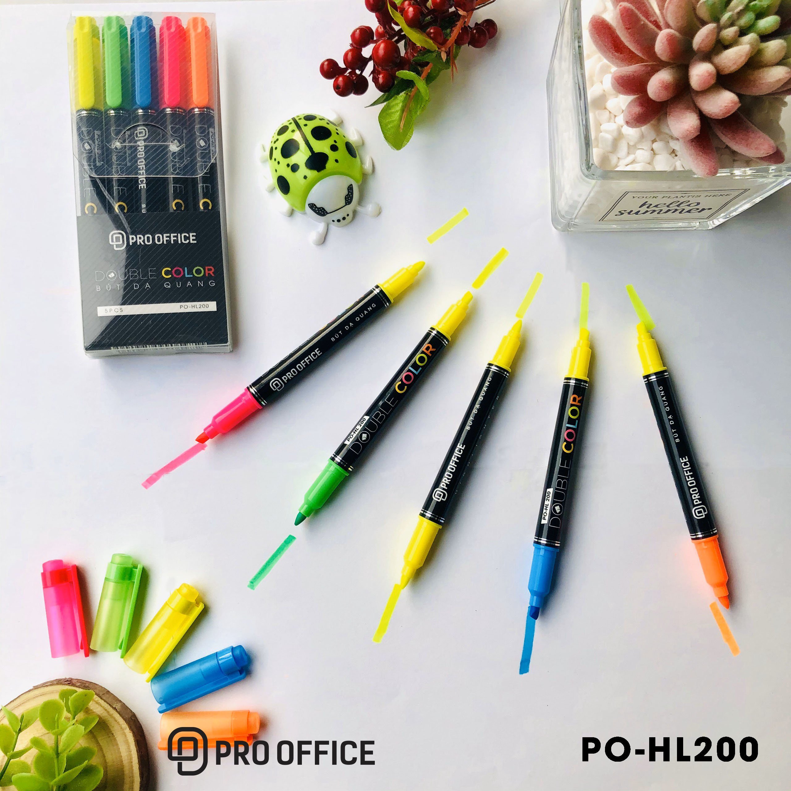 Bút highlight PRO-OFFICE 2 đầu - 1 bộ 5 màu - PO-HL200