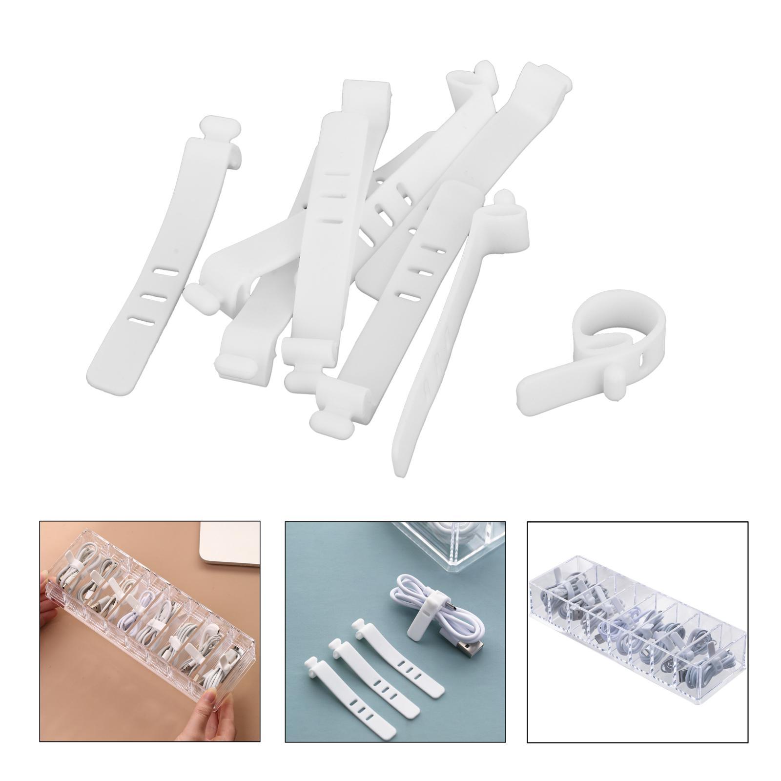 10Pcs Silicone Cable Ties with Hook and Loop 3 Holes Keeper for Data Cable