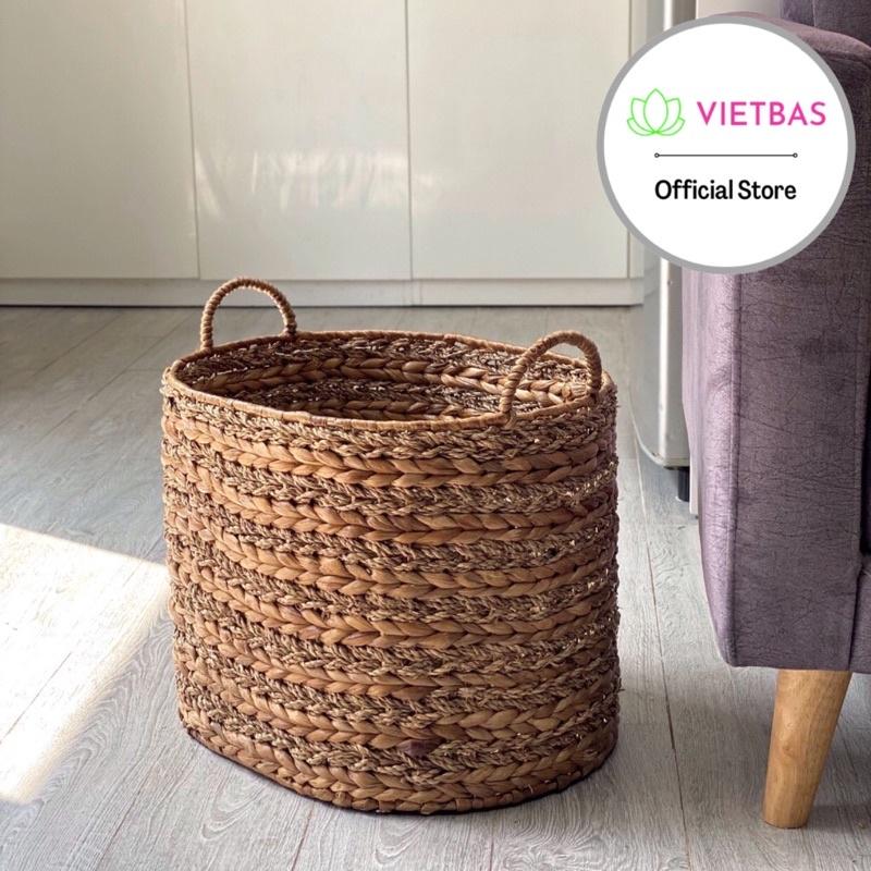 Giỏ lục bình đựng đồ VIETBAS tròn có quai 3 size MAU163