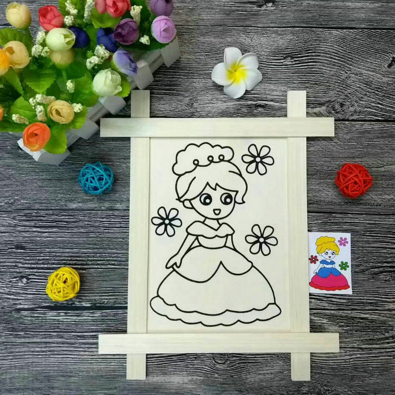 Tranh gỗ có hình kèm màu và cọ cho bé tập tô