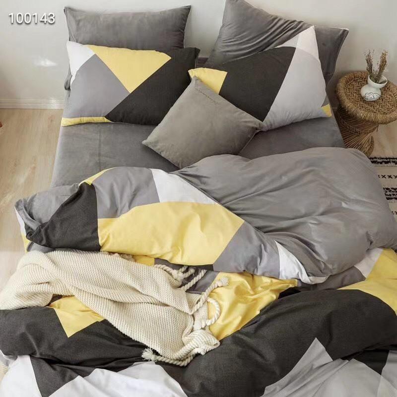 Bộ Chăn Ga Cotton Living 100%cotton Hàng Nhập Khẩu Cao Cấp 4 Món Kẻ Hiện Đại