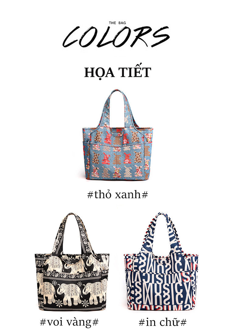 Túi tote vintage nữ size lớn vải nylon chống nước cao cấp họa tiết thời trang nhiều ngăn tiện lợi 0859