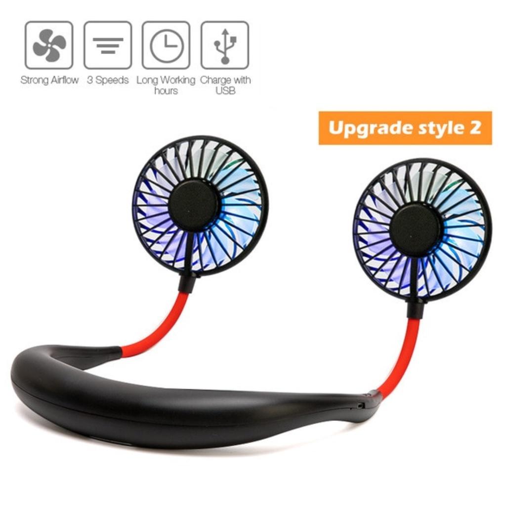 Quạt mini đeo cổ sạc tích điện usb quạt điện quàng cổ xoay 360 độ tập thể thao