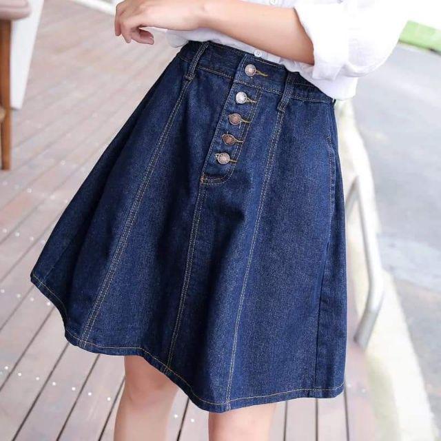 Chân váy jean ngắn nút xanh đậm(Size S-2XL)
