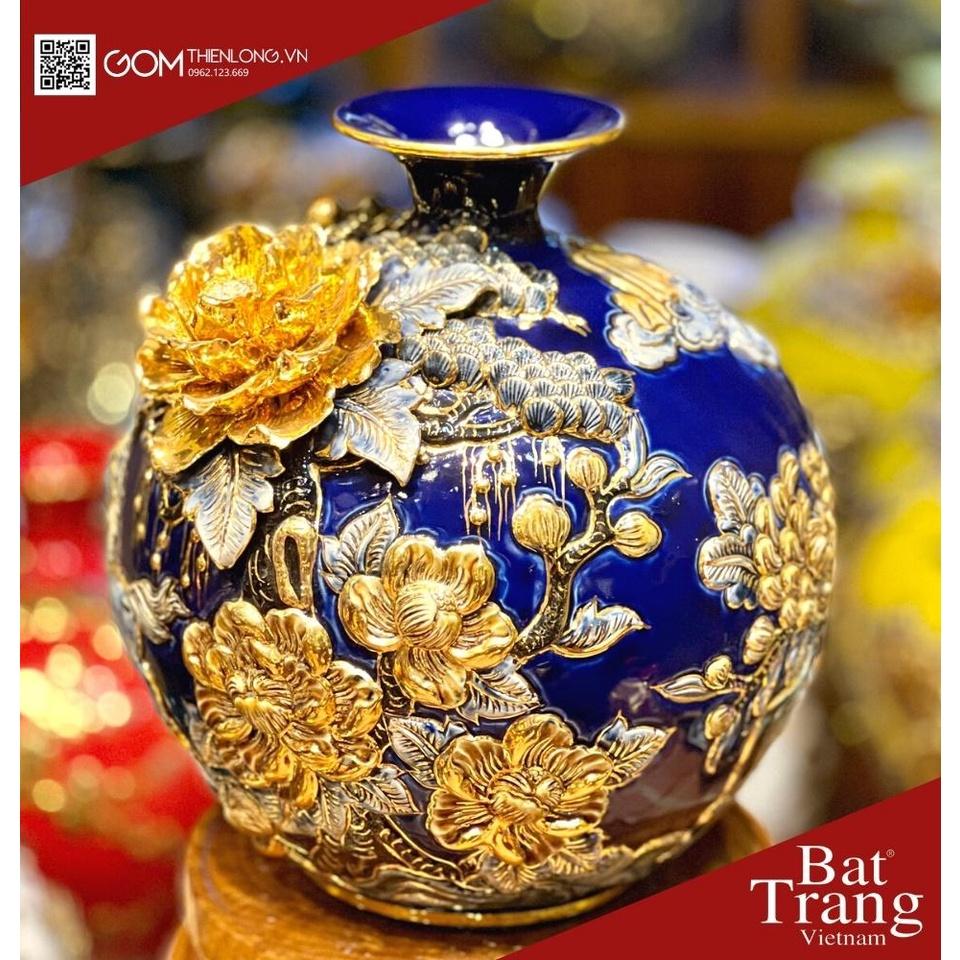 Bình Hút Lộc Mã Đáo Thành Công Màu Xanh Tím -Vẽ Vàng Đắp Nổi Hàng Kỹ -Bình Tài Lộc Bát Tràng -Gốm Thiên Long