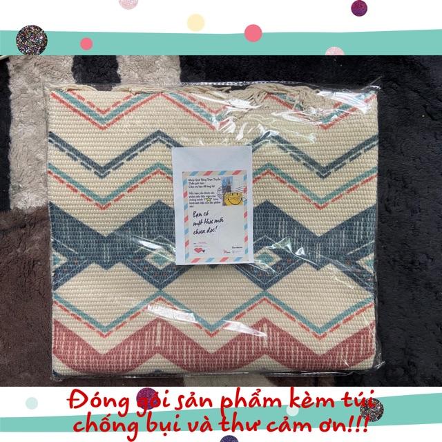 Thảm trải sàn thổ cẩm hoạ tiết 60*130-150-180+20cm viền tua rua