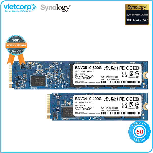 Ổ cứng NVMe 800GB cho NAS Synology SNV3510-800G - Hàng Chính Hãng