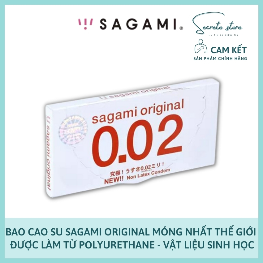 Bao cao su Sagami Original 0.02 - thương hiệu Nhật Bản siêu mỏng, trong suốt, non latex - Hộp 2 cái