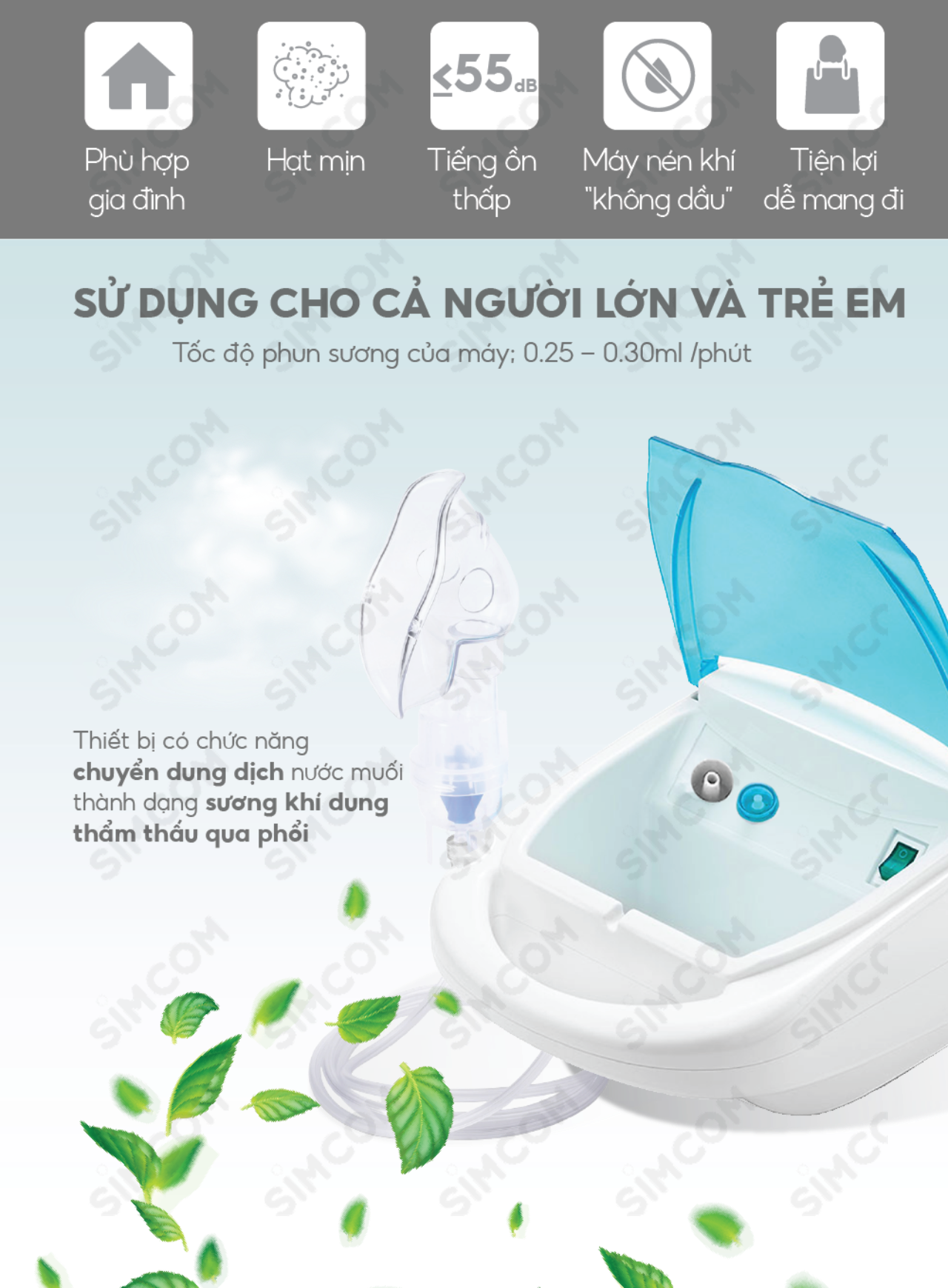 Máy xông khí mũi họng 2 trong 1 LUCASS A22 nhập khẩu chính hãng, xông khí dung, xông mũi, xông họng, bảo vệ hô hấp cho người lớn và trẻ em