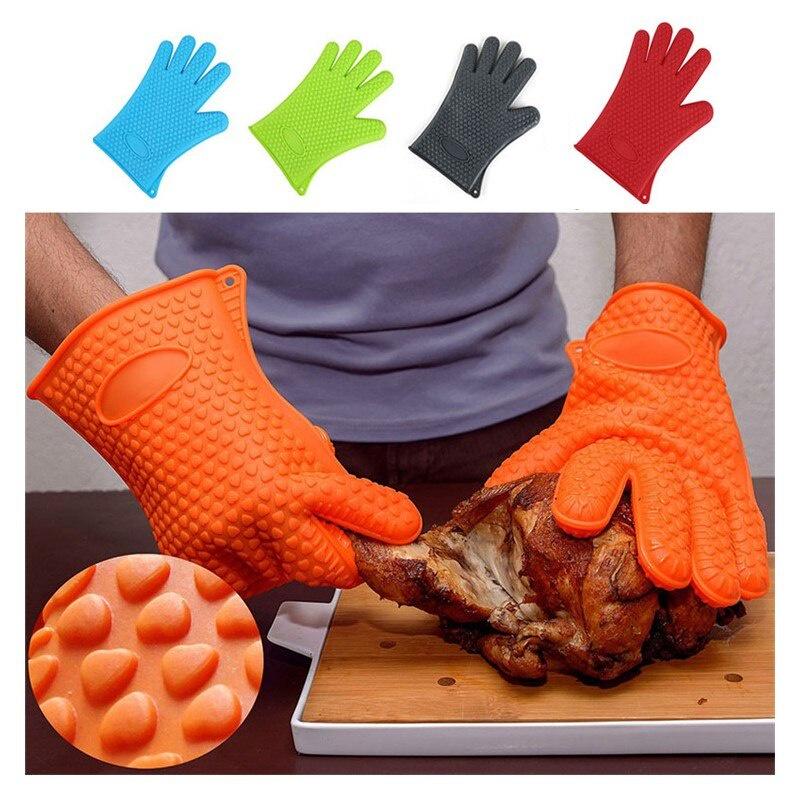 1PCS Long Thick Silicone Gloves Heat-resistant Non-slip Microwave Oven Mitts Kitchen baking accessories BBQ Cooking Oven Gloves