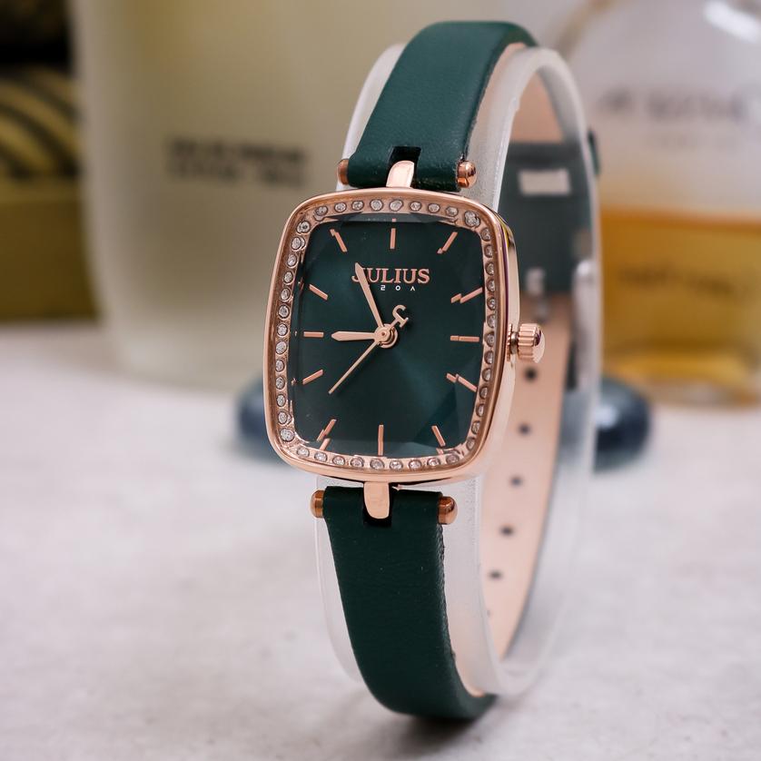 Đồng Hồ Nữ Chính Hãng Julius Cao Cấp Dây Da Chống Nước Kính Khoáng Chữ Nhật 22mmx26mm JA-1341D