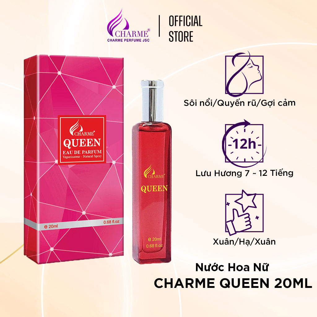 Nước hoa nữ sang trọng Charme Queen 20ml mùi hương nồng nhiệt tươi mát của hoa hồng và mật ong lưu hương lâu