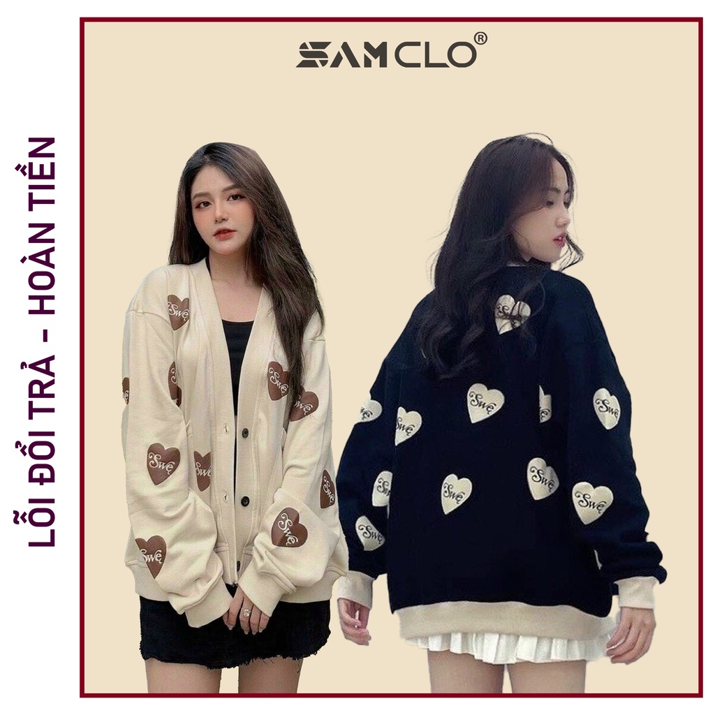 Áo khoác CARDIGAN nữ SAM CLO ulzzang - Áo khoác nỉ nữ freesize dáng unisex in hình TRÁI TIM SWE