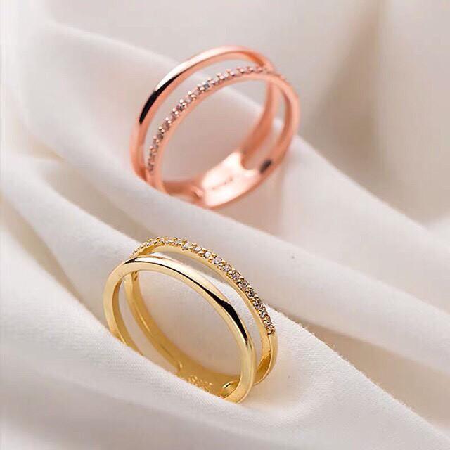 Nhẫn titan doulbe ring đá cubic không đen không phai - NK31