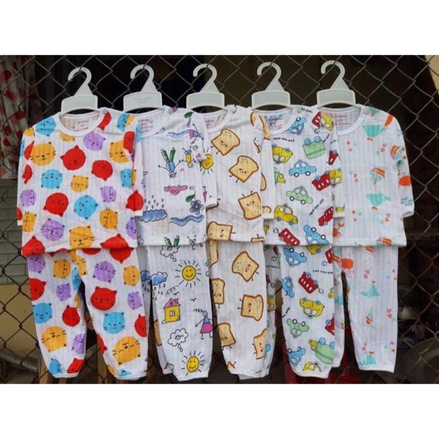Bộ cotton giấy dài tay cài vai cho bé size