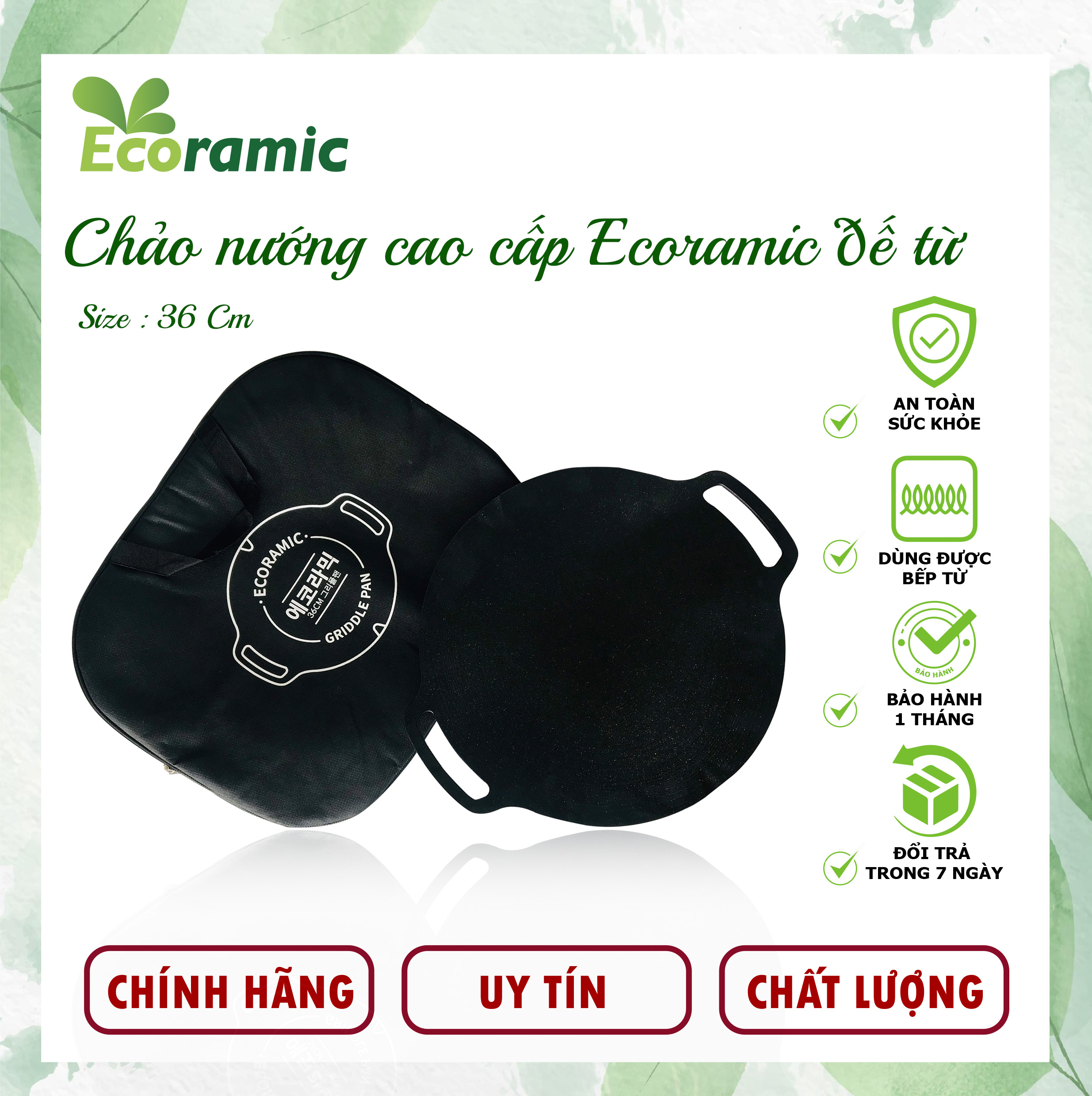 [CAO CẤP] Chảo nướng chống dính bếp từ Ecoramic 36cm - Tặng túi đựng kèm tiện lợi