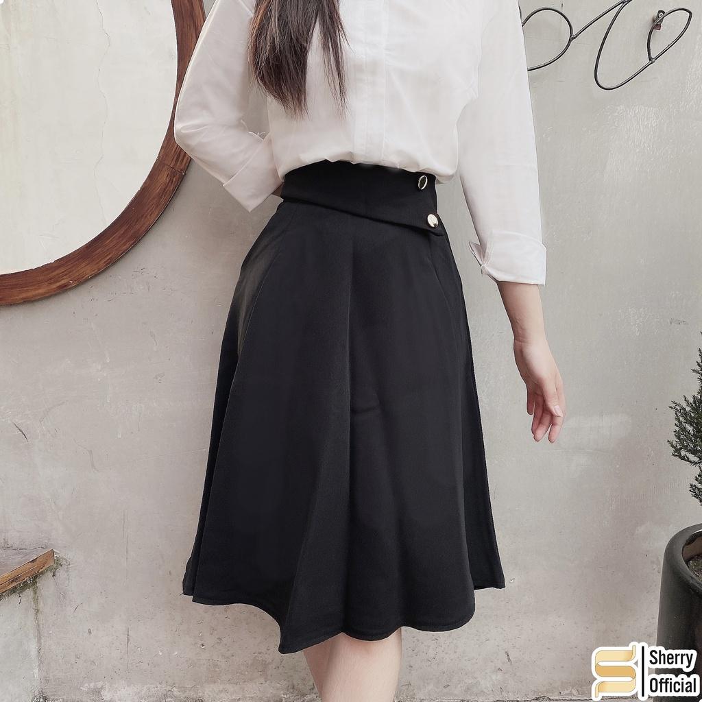 Chân váy dài qua gối phối 2 khuy