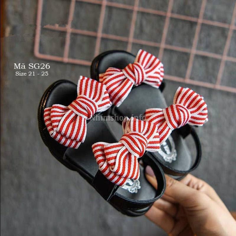 Sandal bé gái - Dép quai hậu hè cho bé gái thắt nơ kẻ sành điệu và duyên dáng full size cho bé 1 đến 3 tuổi SG26