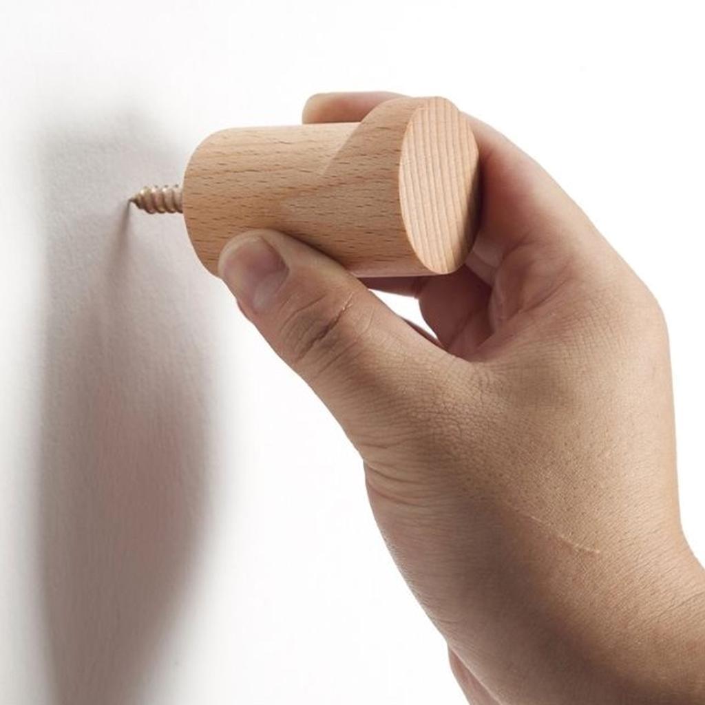 6 PCS Decorative Wall Hooks Kitchen Bathroom Door Wooden Hooks Light Brown