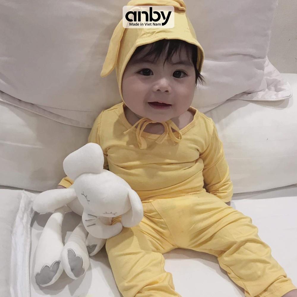 Bộ quần áo dài tay body trẻ em ANBY unisex nhiều màu cho bé từ 0 đến 5 tuổi tặng kèm nón tai thỏ