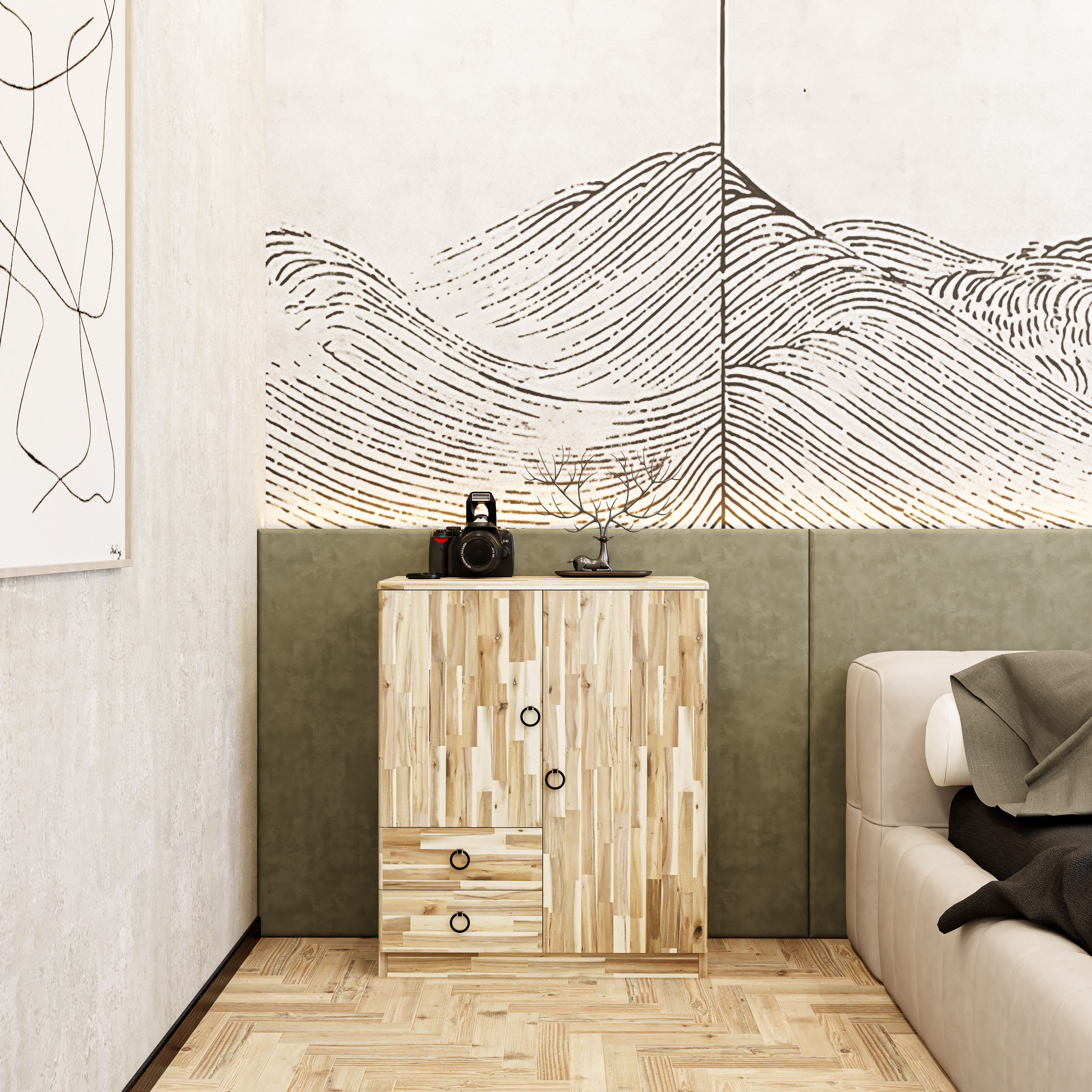 HAPPY FURNITURE , Gỗ tự nhiên , Tủ lưu trữ 2 ngăn kéo - YANNA , TLT_015_TRM , 70cm x 32cm x 84cm