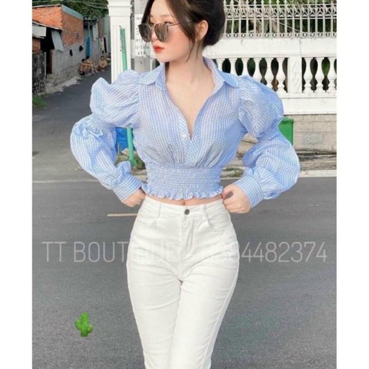 Áo sơ mi nữ caro nhúng kiểu thời trang
