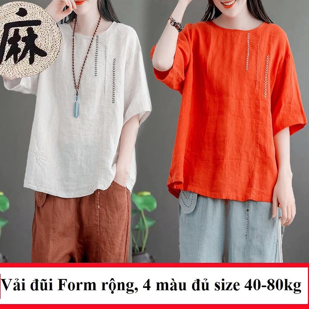 Áo trung niên form rộng fullsize M đến 2XL, áo đũi nữ thêu hoa họa tiết dễ mix đồ mẫu mới Đũi Việt ALE17