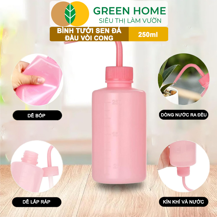 Bình Tưới Cây GreenHome, Vòi Cong 250ml, Phù Hợp Cho Sen Đá, Xương Rồng, Màu Sắc Ngẫu Nhiên