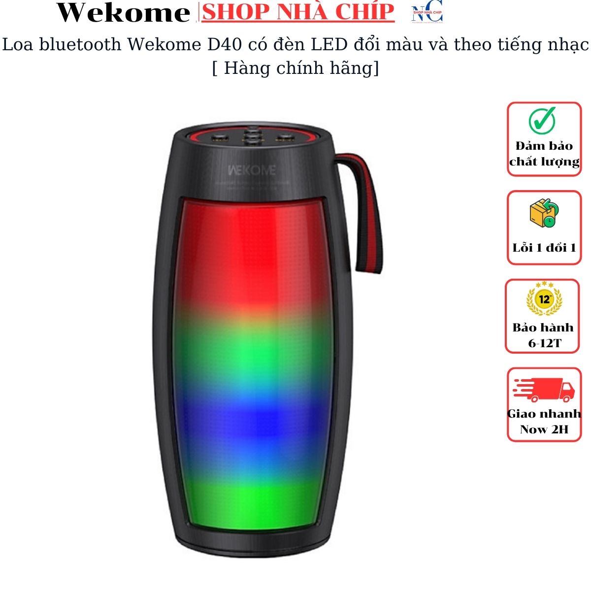 Loa bluetooth Wekome D40 có đèn LED đổi màu và theo tiếng nhạc [ Hàng chính hãng
