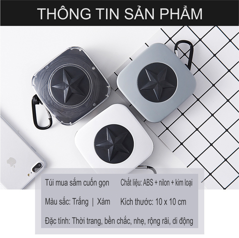 Túi mua sắm, đi siêu thị cuốn gọn có móc treo tiện dụng, hộp đựng thời trang