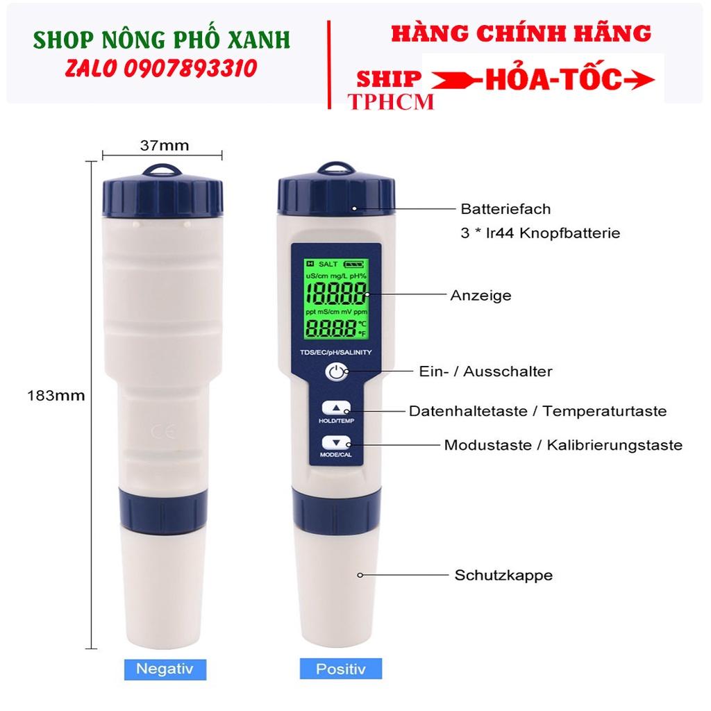 Bút đo độ mặn của nước 5 trong 1 pH/TDS/EC/độ mặn/nhiệt độ kèm 3 gói pH chuẩn