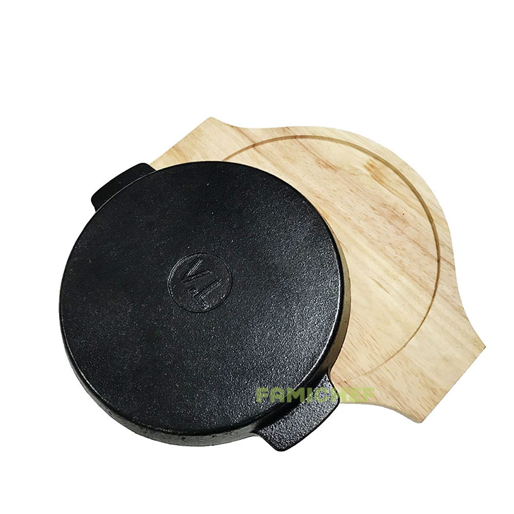 Chảo gang nướng chống dính BBQ kèm đế lót gỗ Dragon D080