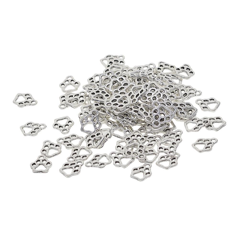 100x Cat Paw Footprint Shape Alloy Pendants Charms for DIY Bracelet Necklace