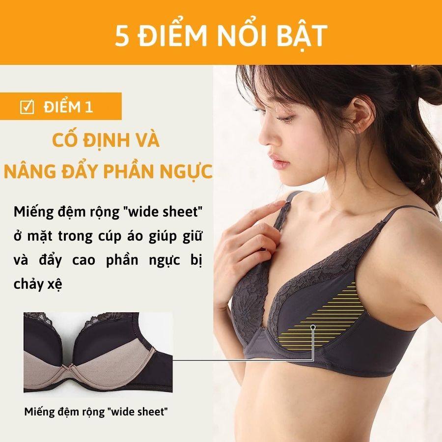 Áo lót Wacoal ISFB332 không gọng, nâng đẩy, ren, chống chảy xệ - Lecien