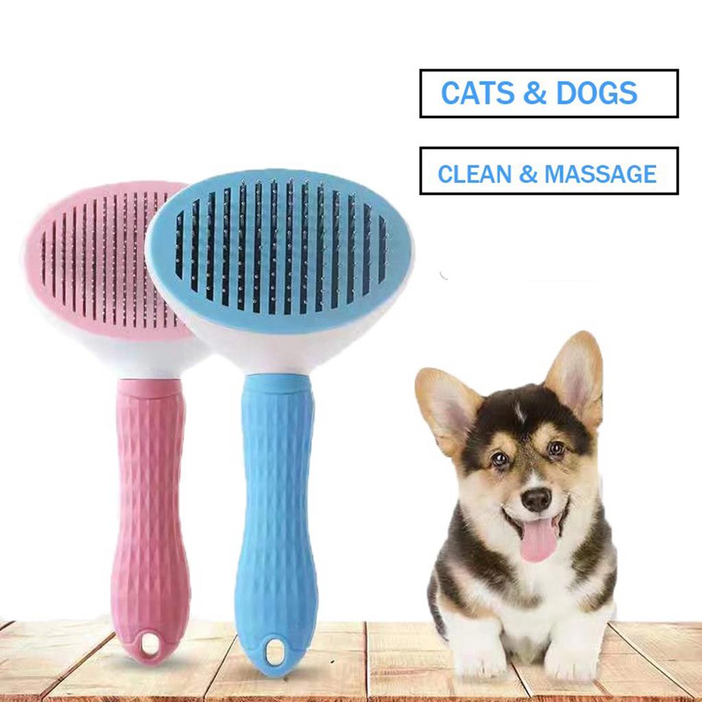 Dog Neat Slicker Grooming Brush Professional Self Cleaning Button Strong Blue