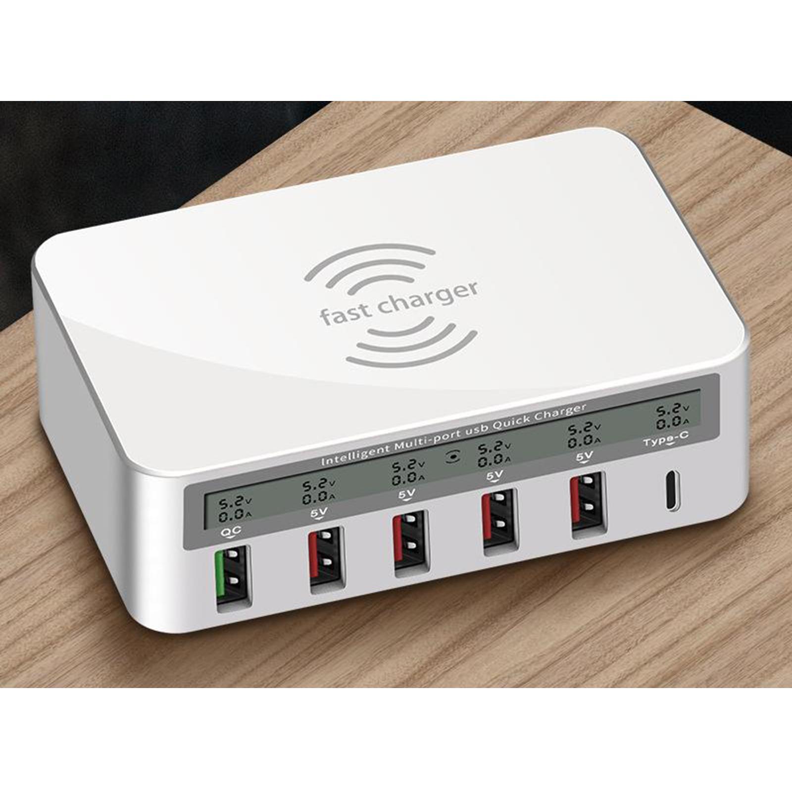 Wireless 5 USB QC 3.0 Fast Charging Station Dock LED Display for